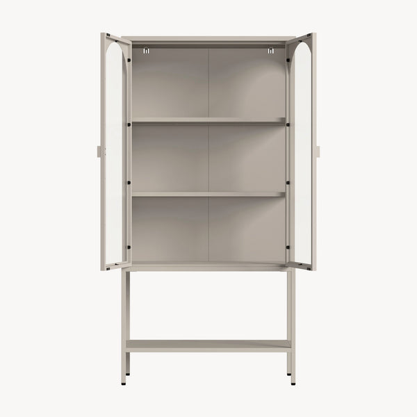 Armoire vitrine Klippestad acier verre trempé 160 x 80 x 35 cm camel [en.casa]