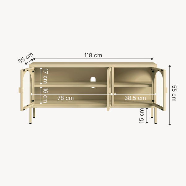 Buffet vitrine Klippestad acier verre 118 x 35 x 55 cm camel [en.casa]