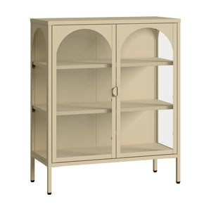 Buffet haut Klippestad acier verre trempé 95 x 80 x 35 cm camel [en.casa]
