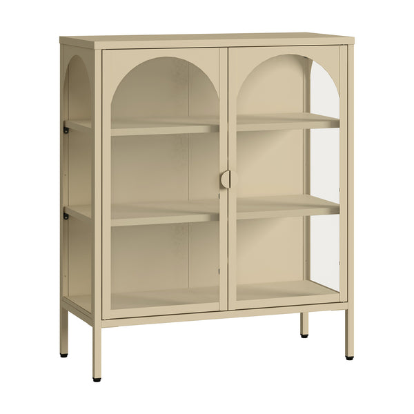 Buffet haut Klippestad acier verre trempé 95 x 80 x 35 cm camel [en.casa]