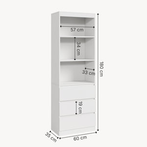 Bibliothèque Les avec 3 tiroirs 180 x 60 x 35 cm blanc [en.casa]