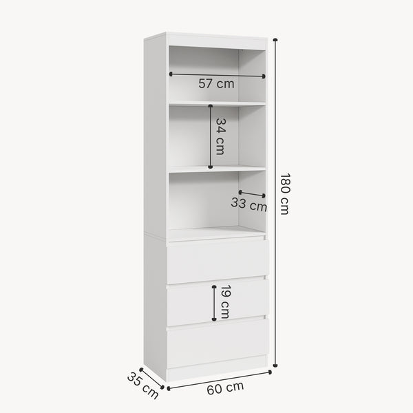 Bibliothèque Les avec 3 tiroirs 180 x 60 x 35 cm blanc [en.casa]