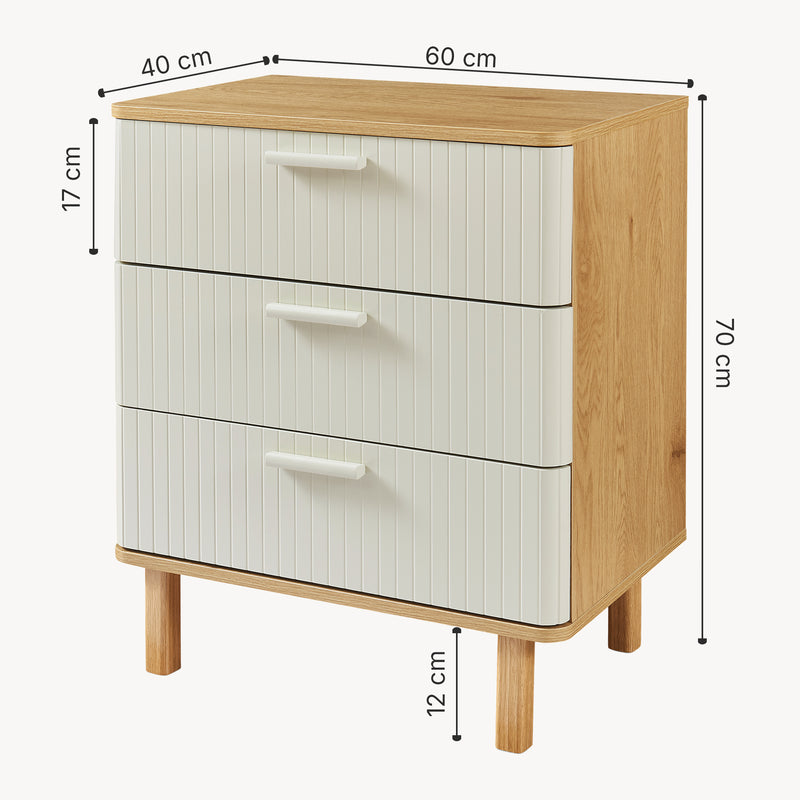 Croquis coté Commode Ferrersp 70 x 60 x 40 cm effet chêne / couleur sable [en.casa] 