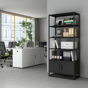 Bibliothèque avec armoire Hailuoto 80 x 40 x 180 cm acier noir mat [en.casa]