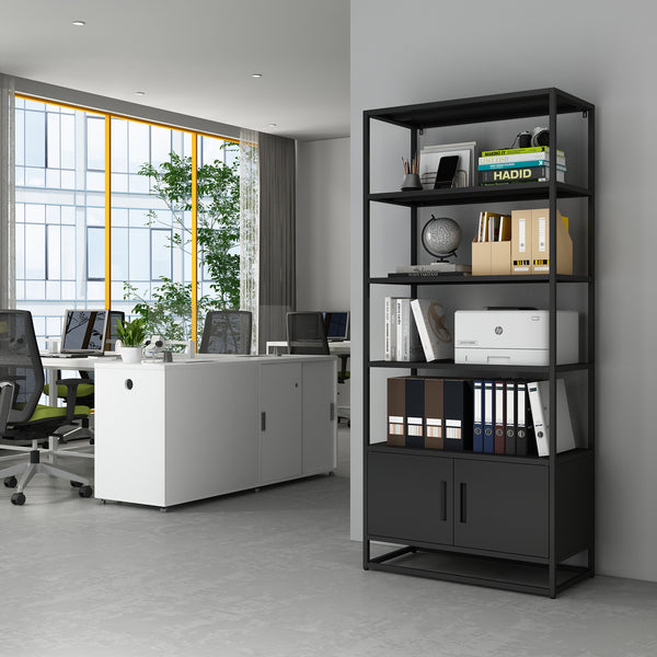 Bibliothèque avec armoire Hailuoto 80 x 40 x 180 cm acier noir mat [en.casa]