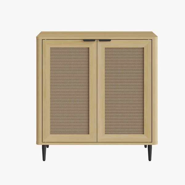 Buffet Lukhomso 83 x 80 x 40 cm effet chêne aspect rotin noir [en.casa]