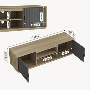 Meuble TV Trömi 150 x 40 x 43 cm effet chêne gris [en.casa]