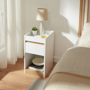 Table de chevet Lure 55x30x35 cm Blanc/Aspect chêne [en.casa]