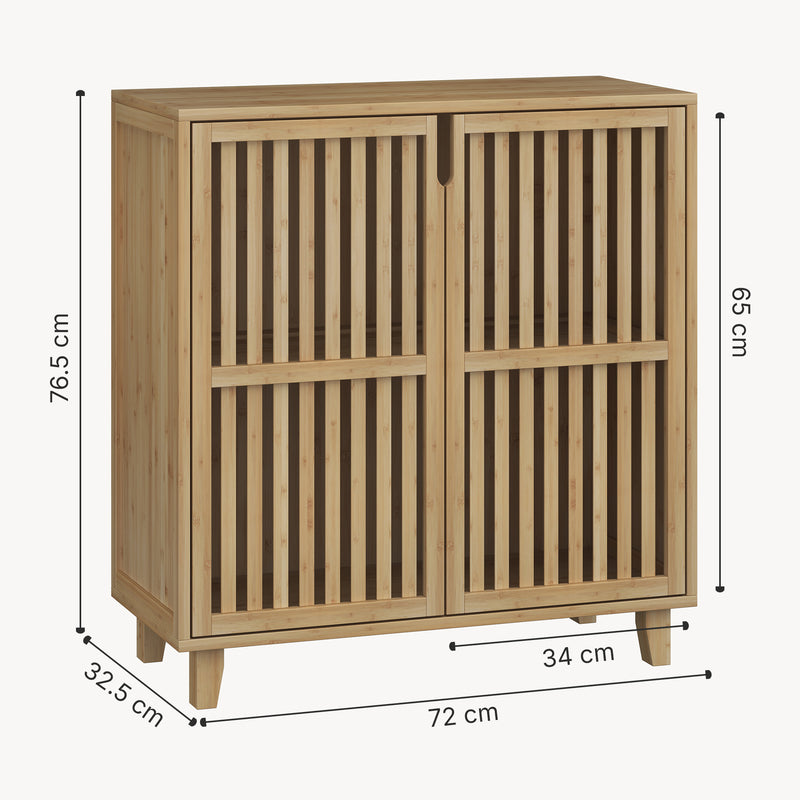 Croquis coté Armoire d'appoint Sirgerg 77 x 72 x 33 cm bambou naturel [en.casa] 
