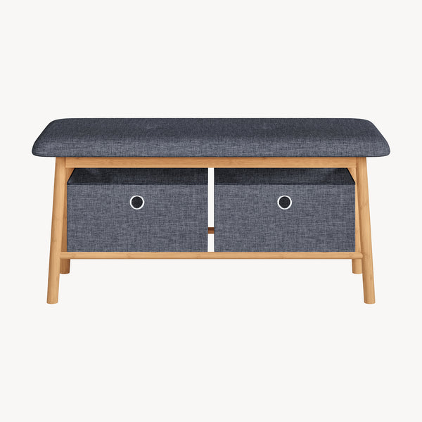 Banc à chaussures Vad bambou 90 x 30 x 45 cm naturel gris [en.casa]