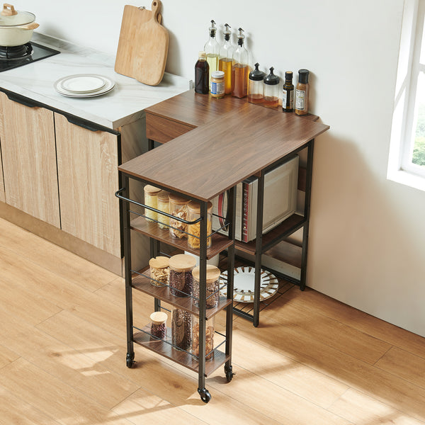 Étagère de cuisine coulissante Kirhuskyna 130 x 40 x 85 cm effet noyer / noir [en.casa]