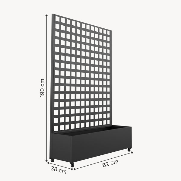 Cloison Toma avec bac à fleurs en acier 190x82x38 cm Noir [casa.pro]