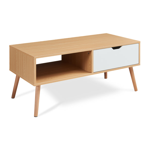 Table basse Bordkak avec tiroir 100x48x45 cm aspect chêne/blanc [en.casa]