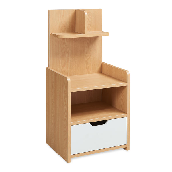 Table de chevet Bordkak avec étagère 75x35x30 cm aspect chêne/blanc [en.casa]