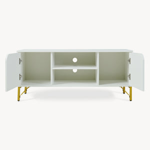 Meuble TV Reyri 120 x 39 x 52 cm blanc doré [en.casa]