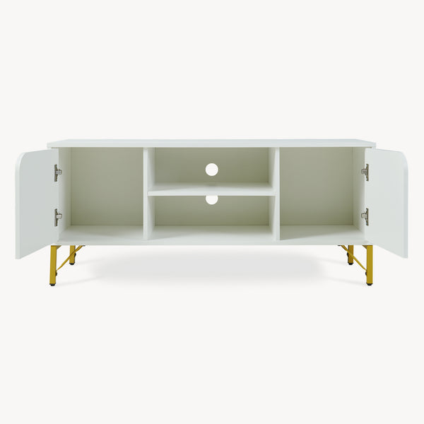 Meuble TV Reyri 120 x 39 x 52 cm blanc doré [en.casa]