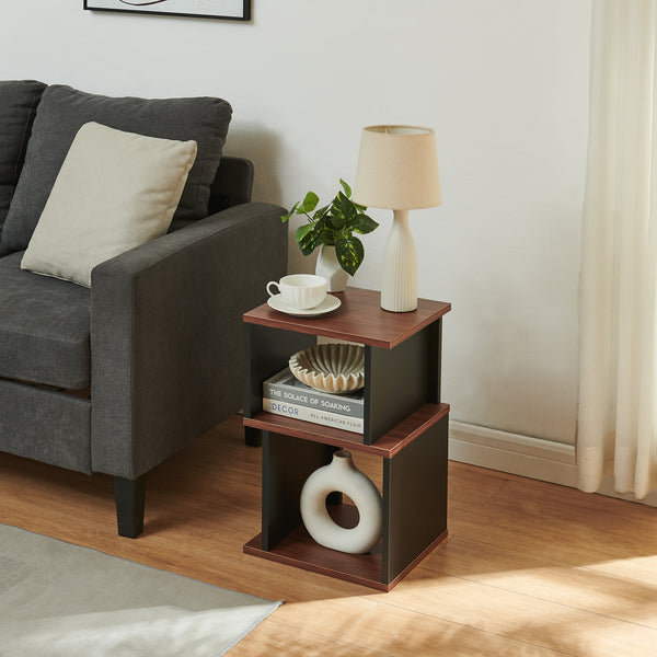 Table d'appoint 'Trond' avec 2 compartiments ouverts 50 x 33 x 29 cm Noir/effet noyer
