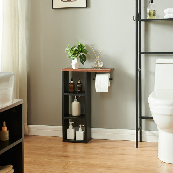 Porte-papier toilette Trond avec 3 compartiments 60 x 40 x 16 cm noir effet noyer [en.casa]