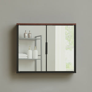 Armoire murale de salle de bain avec miroir Trond 50 x 60 x 15 cm noir effet noyer [en.casa]