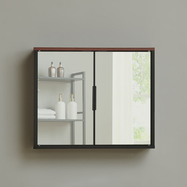 Armoire murale de salle de bain avec miroir Trond 50 x 60 x 15 cm noir effet noyer [en.casa]