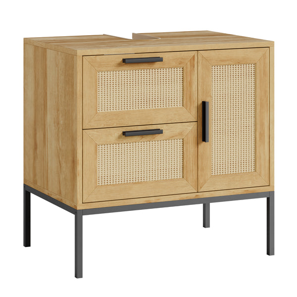 Meuble sous lavabo Marhasa 60 x 60 x 40 cm effet chêne / noir [en.casa]