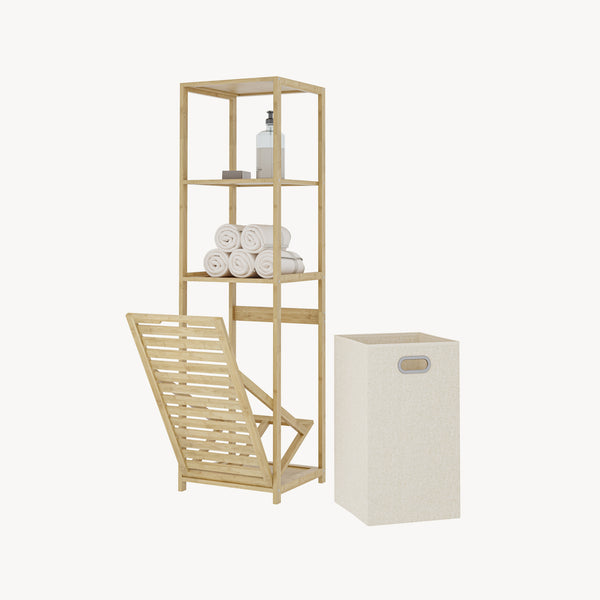 Étagère de salle de bain avec panier à linge Anun 130 x 36 x 33 cm bambou effet bois [en.casa]