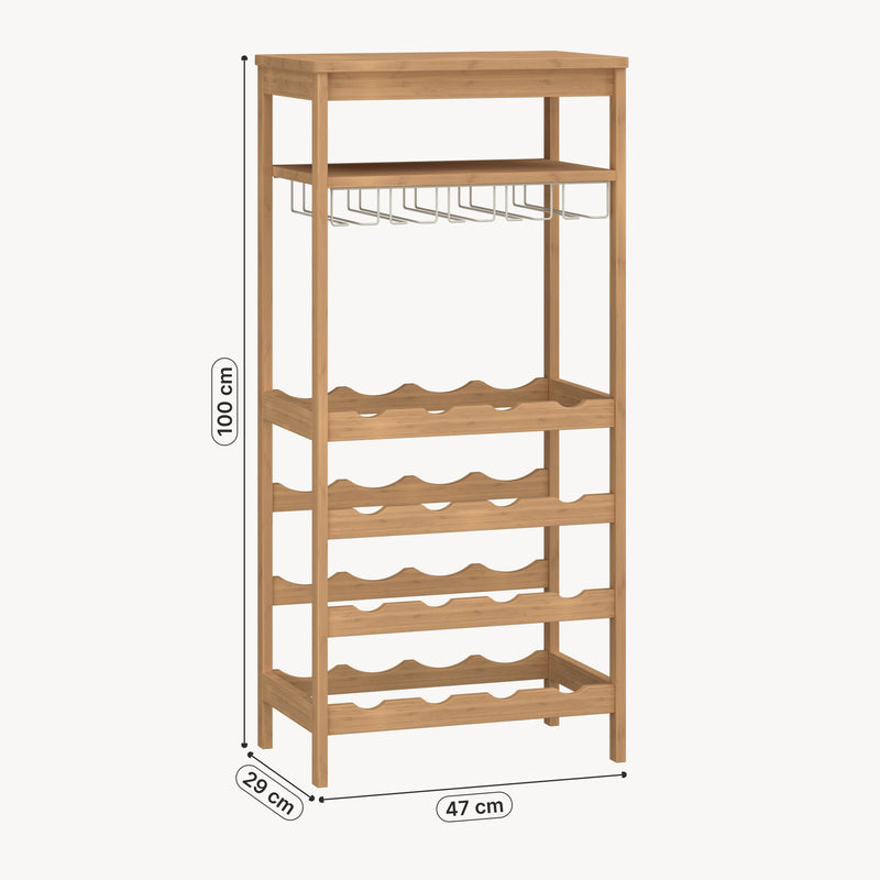 Croquis coté Casier à vin Fillby 100 x 47 x 29 cm bambou naturel [en.casa]