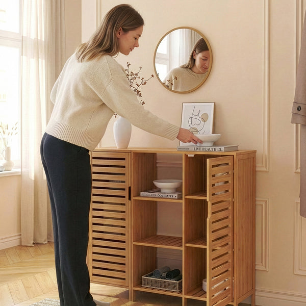 Meuble d’appoint Hakseri 2 éléments 87 x 99 x 33 cm bambou naturel [en.casa]