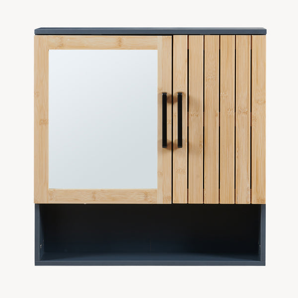 Armoire murale de salle de bain avec miroir Svanes 58 x 56 x 13 cm gris foncé naturel [en.casa]