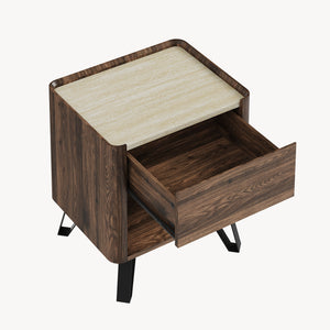 Table de chevet Trorlon 55x50x40 cm aspect noyer/travertin [en.casa]