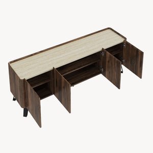 Meuble TV Trorlon 160x40x55 cm aspect noyer/travertin [en.casa]