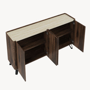 Buffet Trorlon 160x40x83 cm aspect noyer/travertin [en.casa]