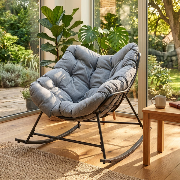 Fauteuil à bascule de jardin Villeneuve 85 x 90 x 91 cm noir gris [en.casa] 