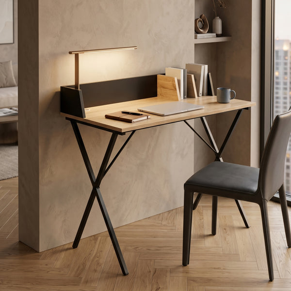 Bureau Kappespoo 84x80x50 cm Noir/Aspect chêne [en.casa]