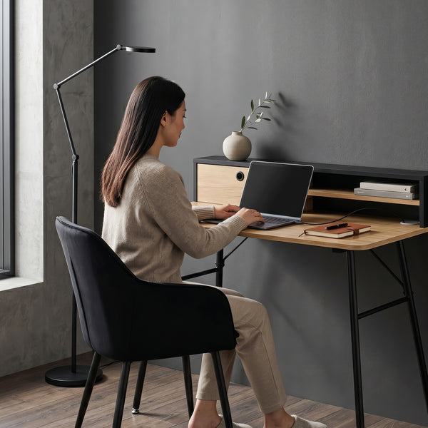 Bureau Var 93x90x50 cm Noir/Aspect chêne [en.casa]