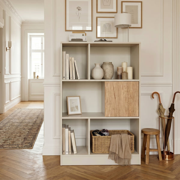 Bibliothèque Karena 112x70x30 cm Crème blanc/Aspect chêne [en.casa]