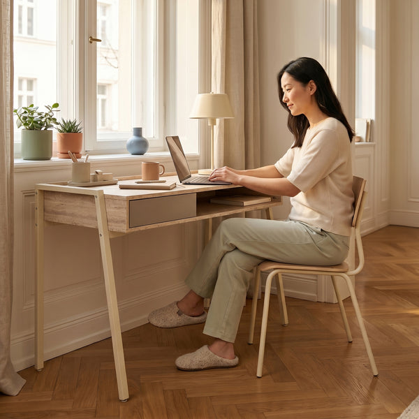Bureau Boderas 107x55x78 cm Beige/Travertin [en.casa]