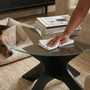 Table basse Imi avec plateau en verre Ø70x35 cm Noir/Gris [en.casa]