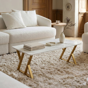 Table basse Nolu 120 x 60 x 46 cm doré / effet marbre, blanc [en.casa]