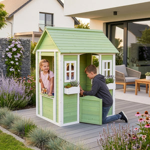 Maisonnette de jeu pour enfants Kuoldsvin bois de pin 44 x 107 x 90 cm vert blanc [en.casa]