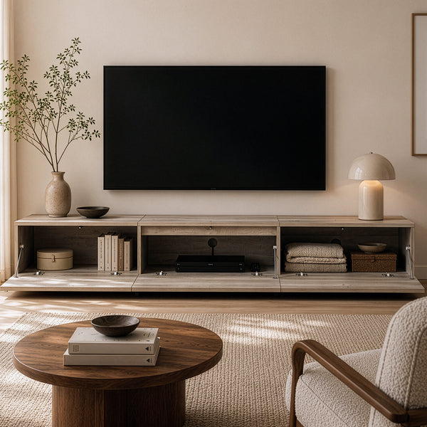 Meuble TV Kapipimso avec 3 volets 194x31x37 cm aspect chêne, gris [en.casa]