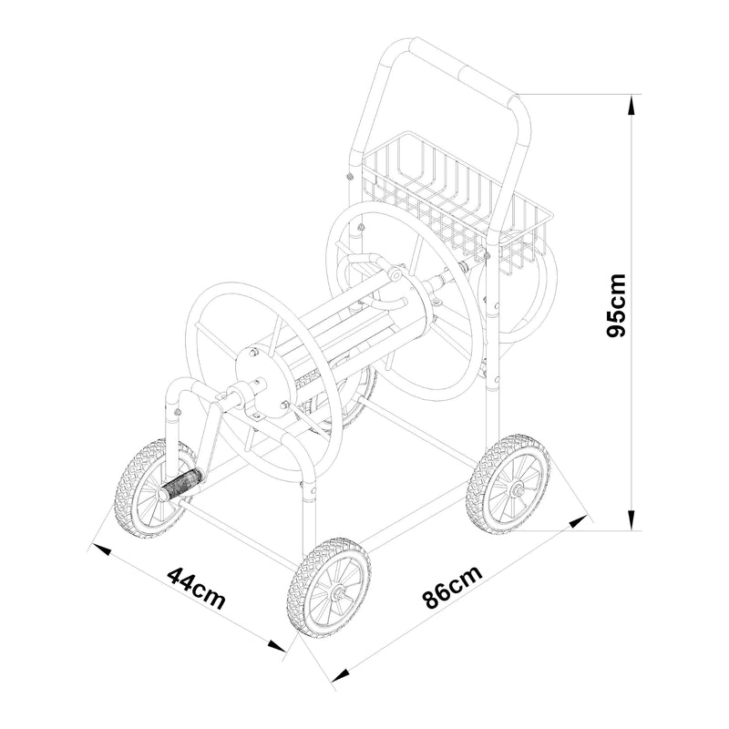 Croquis coté Enrouleur de Tuyau 3/4 pouce pour tuyau jusqu'à 70 m vert [pro.tec]