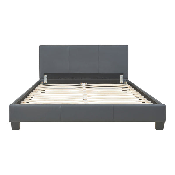 Lit Double Rembourré Albacete Sommier à Lattes Similicuir 140 x 200 cm Gris Foncé Corium