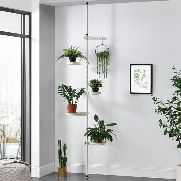 [en.casa] Support de fleurs téléscopique Porte-pot Stand de Plante Métal et Plastique Réglable en hauteur entre 110 - 305 cm Blanc