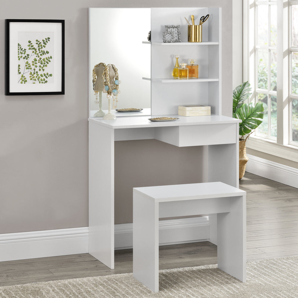 Coiffeuse Katrineholm avec miroir et tabouret blanc en.casa - premiumXL