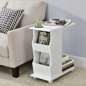 Table d'appoint Kungälv 53x30x63 cm avec roulettes et compartiments de rangement Blanc en.casa