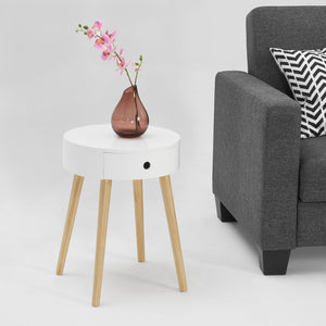 Table de chevet Aurich 50x38x38 cm avec tiroir Design rétro Blanc en.casa