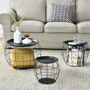 Table basse Neman lot de 3 paniers en métal noir en.casa