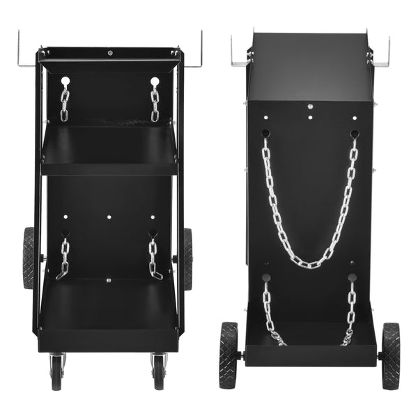 Chariot de soudage pour appareils de soudage avec 3 compartiments de rangement et support de bouteille de gaz pro.tec