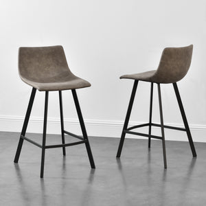 Set de 2 tabourets de bar Edinburgh avec pieds en métal Imitation daim Rembourré Gris foncé en.casa